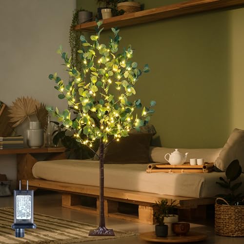 Lighted Eucalyptus Tree 5FT 162 LED Artificial Tree for Decor Inside and Outside Home Patio Wedding Festival Christmas Decoration Warm White - size: 5ft