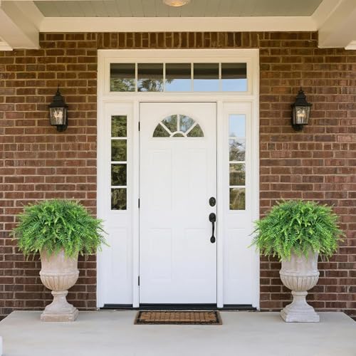 Juxdp 21" Artificial Ferns Plants Topiary - 2 Set for Front Porch Decoration,Fake Boston Fern Potted Plants Faux Greenery Bush UV Resistant for Outdoor Indoor Door Garden Farmhouse Home Decor (Green)