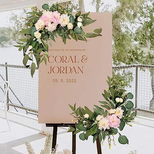 GOLDY&WENDY Wedding Welcome Sign Flower Swag (Pack of 2) for Wedding Party Reception Entrance Welcome Sign Artificial Silk Flowers Wall Hanging Ornament Decor - color: B1-pink Peony