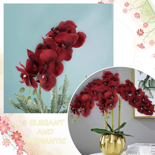 IPOPU 6Pcs Red Orchids Artificial Flowers 37.4" Long Stem Fake Silk Orchid Look Real Flowers for Tall Vase Faux Orchids with 9 Large Blooms for Wedding Home Dining Table Centerpiece Decoration (Red) - color: Red