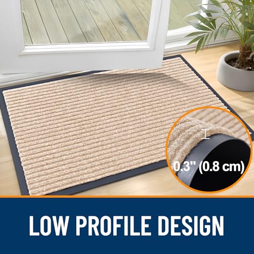 OLANLY Front Door Mat Indoor Outdoor Entrance, Waterproof Heavy Duty Doormat, Fade Resistant, Low Profile, Easy Clean Patio Porch Welcome Floor Mats for Entry, 29.5x17, Beige - color: Beige, size: 29.5" X 17"