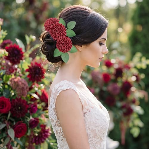 25Pcs Burgundy Foam Dahlia Flowers Real Looking Faux Dahlias Artificial Flower Heads Bulk for Crafts Wedding Centerpieces Party Home Floral Arrangements (Burgundy) - color: Burgundy