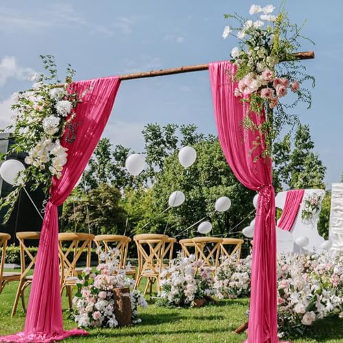 DeZerlor Wedding Arch Draping Fabric 29" x 20 FT Drapes for Backdrop Sheer Curtains for Romantic Bridal Baby Shower Decorations Ceremony Birthday Party Outdoor Events, Hot Pink - color: Hot Pink