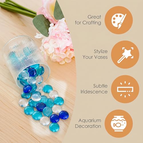 Houseables Glass Beads for Vases, Marbles for Vases, Glass Marbles, Blue & Clear Beads, Flat, Blue & Clear Gems, Filler, Crafts, Pebbles, Stones, Decorative Rocks, Plants, Flower, Fishbowl, 5LB, 500PC - color: Clear & Blue, size: 5LBS