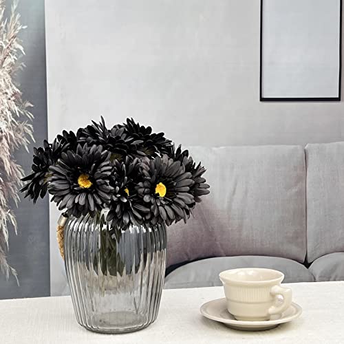 TOPIA Artificial African Daisies Flowers African Daisy Silk Flowers Artificial Gerbera Daisies Pack of 10 (Black) - color: Black, size: 10pcs