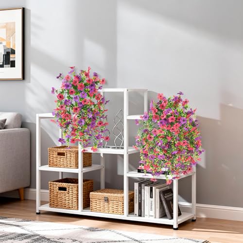 ZFProcess Artificial Hanging Flowers for Outdoors Spring Summer Decoration, 2PCS Silk Fake Daisy Realistic Outdoor Flowers UV Resistant Porch Patio Window Yard Decor(Purple Rose Red) - color: Purple Rose Red