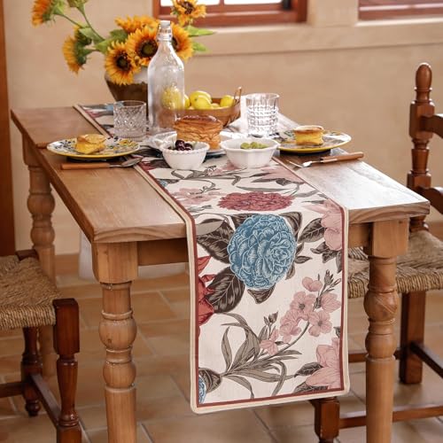 bilin gaier Linen Floral Table Runner 87 Inches Long,Vintage Rustic Farmhouse Blue and Red Flower Table Runners,Table Decoration for Coffee & Dining Table Home Party Kitchen.12 x87-Burgundyred - color: Burgundyred, size: 12"*87"
