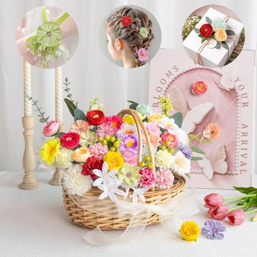 ATTGREAT Fake Flower Heads Mini Silk Flowrs Bulk Small Flower 3D Loose Faux Daisy Rose Sunflowers Plum Blossoms Craft for Wedding Party Cake Baby Shower Home Decor, 110Pcs(Multicolor) - color: Multi Color