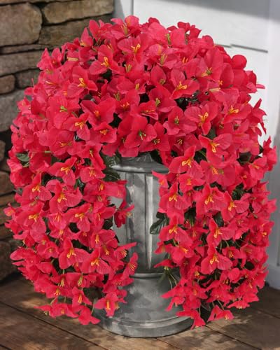 Artificial Flowers for Outdoors – 4 Bundles of UV-Resistant Artificial Bougainvillea, Realistic Silk Flowers for Front Porch, Patio, Garden, Window Boxes & Hanging Baskets (Red, 4) - color: Red, size: 4 Bundles