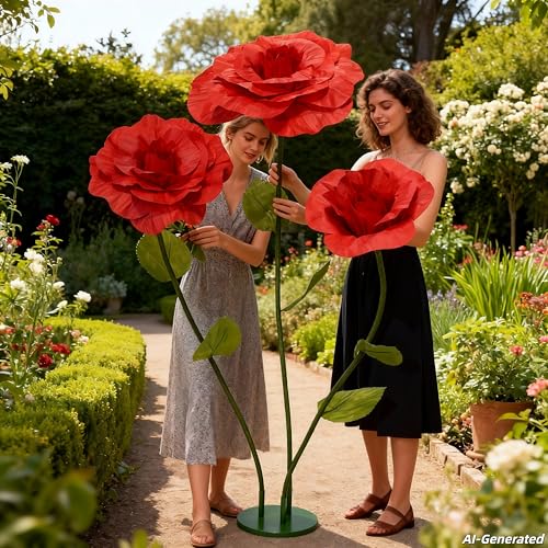 Giant Artificial Rose Decor, Oversized Standing Flower for Wedding Receptions, Photo Shoots, Parties & Romantic Spaces (red) - color: Red