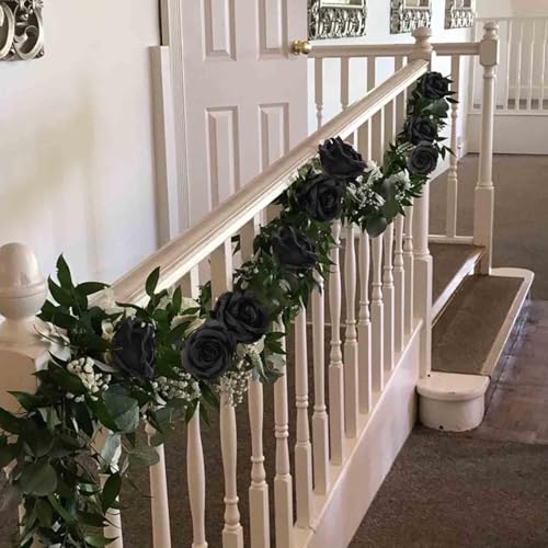 Felice Arts 12 Pack Black Roses Artificial Silk Flowers, Realistic Fake Roses Bouquet with Short Bendable Stems for Home Kitchen Vase Arrangements Wedding Centerpiece Halloween Party DIY Decor - color: Black