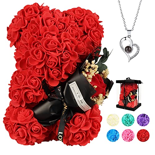 Mothers Day Rose Gifts for mom Rose Bear for Women, Artificial Rose Teddy Bear Birthday Bouquet, Mother's Day Rose Gift, Perfect for Wife, Mom, Grandma (Rose Red) - color: Rose Red