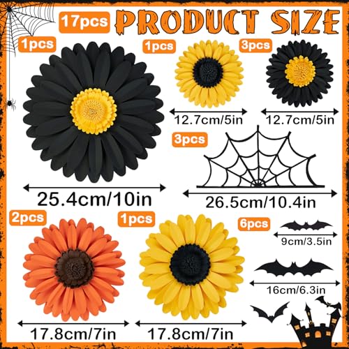 Paper Jazz Halloween Paper Flowers Decorations for Wall, 3D Halloween Decorations Indoor with Bats and Spider Webs for Window,Fall Home Decor for Bathroom,Kitchen. - color: Halloween Daisy