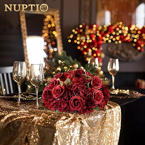 Nuptio Flower Balls for Wedding Centrepieces - 2 Pcs 15.7 inch Diameter Large Burgundy Artificial Flowers Roses Ball Fake Flower Arrangement Bouquet Faux Rose for Wedding Party Centrepiece Decorations - color: Burgundy, size: 15.7" Diam - 2 PCS