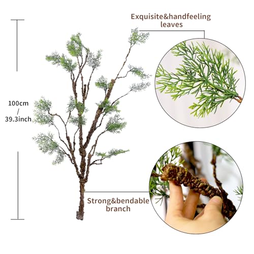 39.3in Bendable Faux Cedar Stems Artificial Pine Tree Branches Trunk Twigs Plants Vines Garland With Greenery Picks For Christmas Wall Hanging Reptile Climbing Outdoor Home Jungle Halloween Decoration