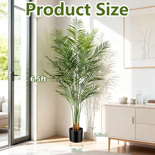 Artificial Palm Tree Indoor 6.5ft, Large Fake Tropical Areca Palm Tree with 18 Trunks, Faux Dypsis Lutescens Floor Plant in Pot for Indoor Outdoor Home Office Decor & Housewarming Gift - size: 6ft 5in
