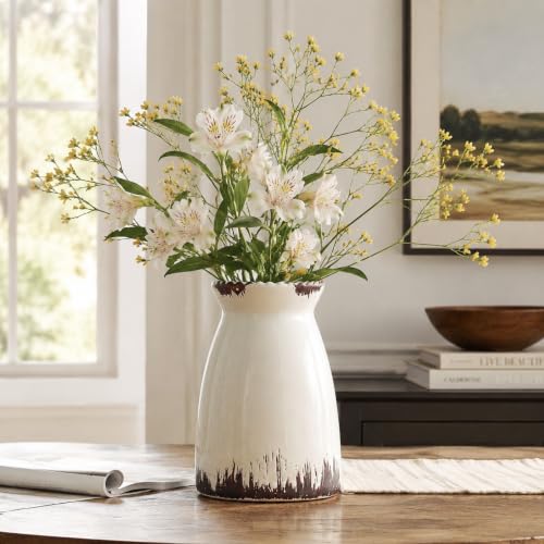 hjn Ceramic Vase Modern Minimalist Table Centerpiece, Round Smooth Flower Holder for Living Room, Shelf, Mantel, Wedding & Home Decor -Cream-7" H - color: White Antique-7inch