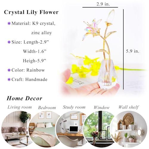 YWHL Colorful Lily Flower Gifts for Women, Handmade Crystal Lily Flower Figurine Collectible with Vase, Home Wedding Party Decor(Colorful Lily) - color: Colorful