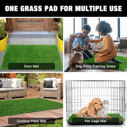 GLOBREEN Fake Grass Door Mat - 24 X 36 Inch, Indoor Outdoor Artificail Turf Pad for Puppy Potty Training Crate, Dirty Tripper Entryway Rug, Absorbent Machine Washable