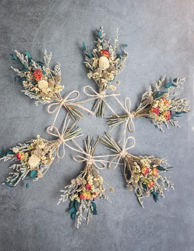 xin's convey Mini Dried Flower Bouquet (Pack of 6), Rose Bouquets, Party Favours, Bohemian Plate Decoration, Birthday Cake Dried Flower Gift Box Companion, Photography Props (Rose) - color: Rose