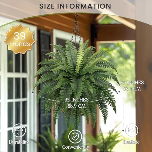 FOREST PRINCE 35" Fake Ferns, 4 Large Artificial Bonston Ferns Bushes Plants with 39 Fronds for Outdoors Garden Patio Porch Entrance Low Maintain Home Decor - color: 35" 4 Pcs