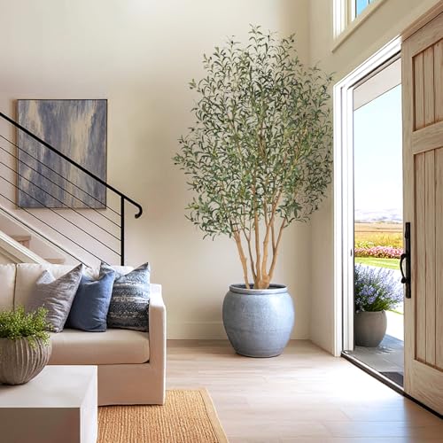 Nafresh Majestic Faux Olive Tree 8ft – Artificial Olive Tree Indoor & Outdoor with Lifelike Leaves & Textured Branches for Living Room, Office, Entryway,Patio - size: 8ft