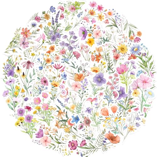 120 PCS Wildflower Stickers, Wildflower Flower Party Favors Birthday Party Decorations Spring Wildflower Floral Flower Bouquet Waterproof Vinyl Stickers for Water Bottle Laptop Envelope