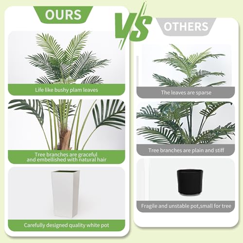 Artificial Palm Tree，5.5FT Fake Tree with White Tall Planter,Faux Areca Palm Tree,Tall Faux Plant with Lifelike Leaves for Home Office Living Room Modern Decoration
