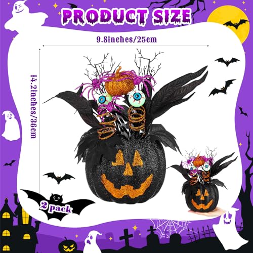 Giegxin 2 Pack Halloween Table Centerpieces Decorations 14'' x 10'' Pumpkin Table Artificial Flowers Tabletop Decor with Spider and Eyeball Halloween Tabletop Decor for Home Kitchen Indoor Outdoor - style: Black Pumpkin