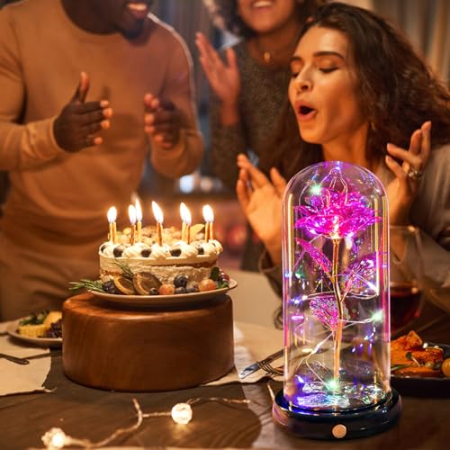Mothers Day Flowers Gifts for Mom Women Birthday Gift, Rechargeable Galaxy Glass Rose in Glass Dome Forever Crystal Rose Flower Anniversary Mothers Day Roses Gifts for Daughter Wife Women Grandma Pink - color: Usb-d Pink