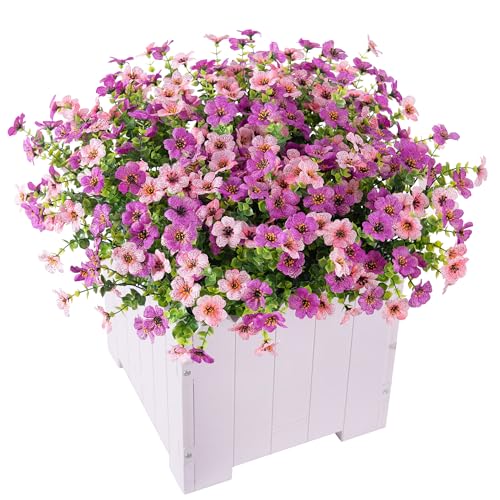 INXUGAO Artificial Fake Flowers Plants for Outdoor Spring Summer Decor, 12 Bundles Faux Silk Flowers for Outdoor Outside Planter Colorful Daisy UV Resistant Look Real for Front Door Porch Patio Yard - color: Purple Pink