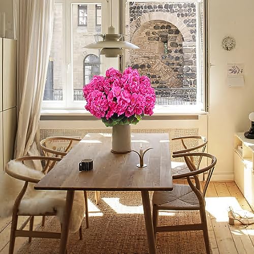 CISDUEO 4 Pcs Artificial Geraniums Silk Flowers Outdoor Artificial Geranium Bush Rose Red Faux Flowers Geraniums for Floral Home Decor Outdoor Indoor Garden Patio Grave Cemetary Vase Table Centerpiece - color: Rose Red