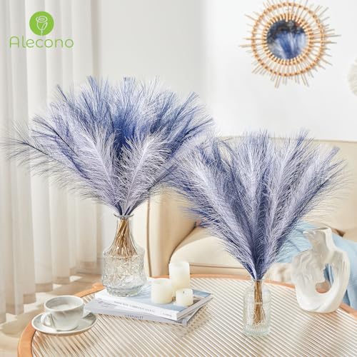Alecono 30Pcs Pampas Grass Decor 17 inch, Blue Artificial Faux Decorations for Living Room Bathroom Decor (White, Blue, Indigo) No Vase - color: White & Blue & Indigo, size: 30pcs