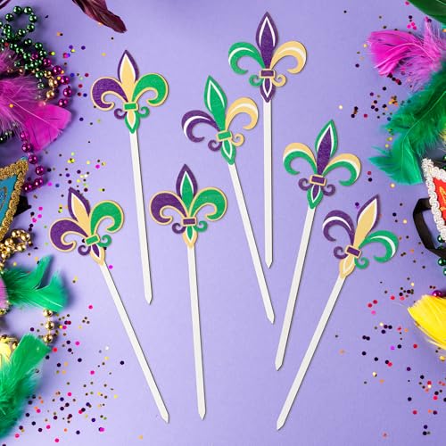 TICIAGA Carnival Iris Wooden Picks - 14PCS Circus Iris Double-Sided Wooden Decorative Picks for Home Vase Filler Mardi Gras Colorful Iris Wooden Picks Decor for Carnival Party Decorations Supplies - color: Carnival Iris