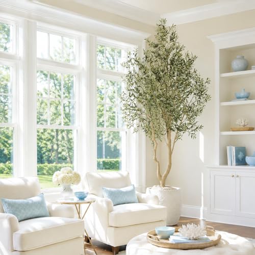 Nafresh Majestic Faux Olive Tree，10ft（120in） Realistic Potted Silk Artificial Olive Tree， Fake Olive Trees Indoor with Green Leaves and Big Fruits for Home Office Living Room Stairs Patio Decor. - size: 10ft