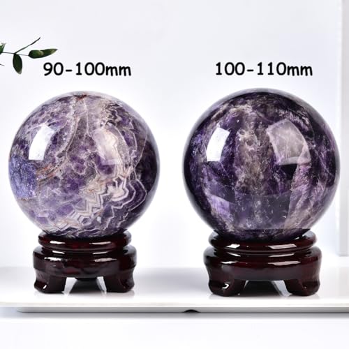 Large Dream Amethyst Crystal Ball with Stand Healing Crystals Sphere for Meditation, Divination, Witchcraft 100-110mm/3.9-4.3" - color: Dream Amethyst, size: 3.9 - 4.3 inches