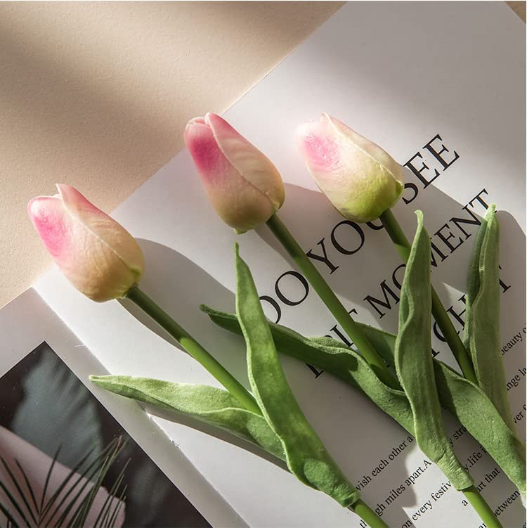 30 pcs Real-Touch Artificial Tulip Flowers Home Wedding Party Decor (Dark Pink) - color: Dark Pink