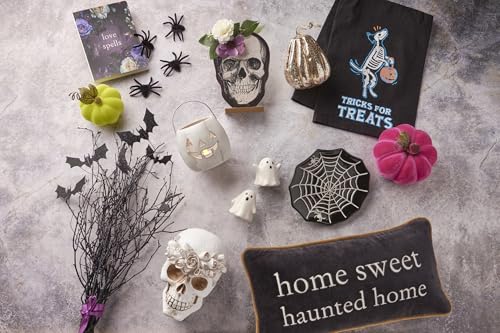 Primitives by Kathy Floral Skull Figurine - Romantic Halloween Resin Skull with Floral Crown and Metallic Bronze Accents