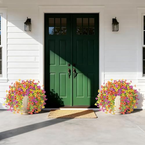 ZFProcess Artificial Flowers for Outdoors Spring Decoration, 2PCS Silk Fake Daisy Realistic Fake Outdoor Flowers UV Resistant Porch Patio Window Yard Decor - color: Purple+red+orange+yellow