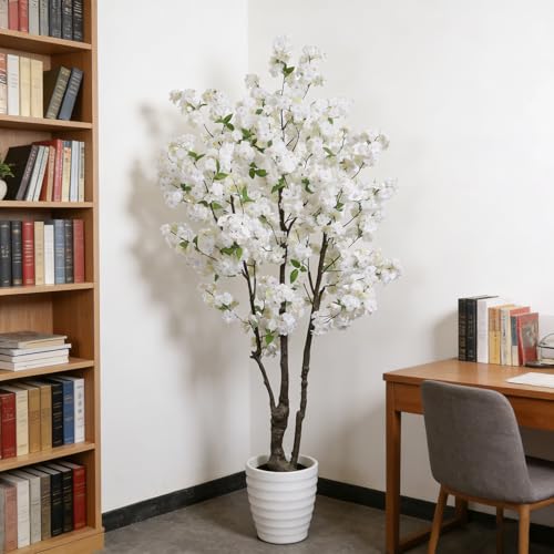 Large Artificial Cherry Blossoms Tree Indoor Faux Cherry Blossom Tree White 6FT Bedroom Trees for Home Christmas New Year Decor - color: White-ap28