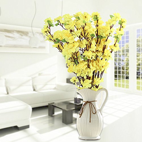 10PCS Artificial Cherry Blossom Branches Silk Spring Peach Blossom Fake Flowers Arrangements for Home Wedding Decoration (Yellow) - color: Yellow