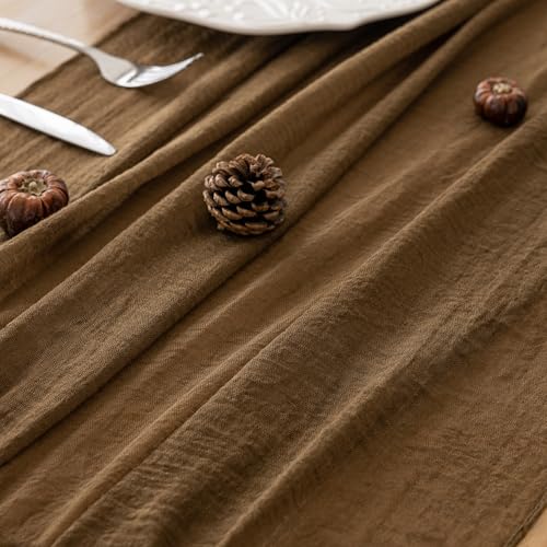 Keketoarrange 6pcs Coffee Gauze Rustic Cheesecloth Table Runner 120 Inch 10 FT for Wedding Baby Shower Bridal Shower Birthday Engagement Garden Outdoor Party Long Sheer Boho Decorations - color: Coffee, size: 35"x120"(Pack of 6)