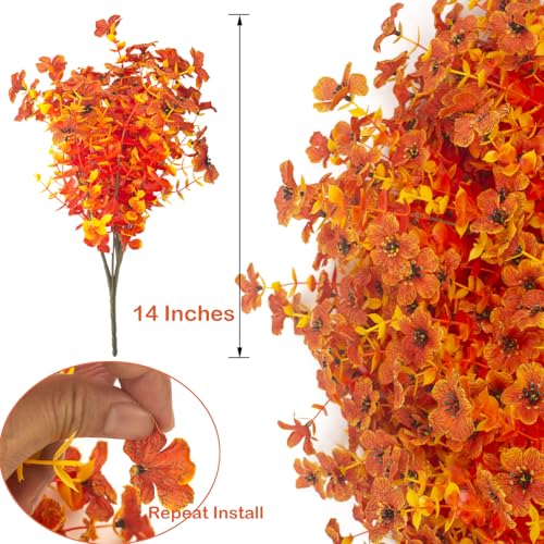 Grunyia 16 Bundles Artificial Fall Flowers for Outdoors Fake Plants UV Resistant Plastic Plants Shrubs Bushes for Home Fall Front Door Porch Garden Autumn Decor (Fall Orange) - color: Fall Orange