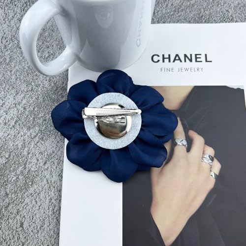 Dainty Satin Rose Flower Brooch Pins for Women Delicate Large Camellia Pins Shawl Clips Duckbill Clips Wedding Prom Banquet Party Jewelry Gift - color: Lemon