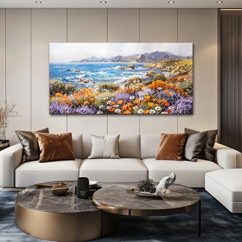 ZUITINGHUA Large Wall Decor For Living Room Canvas Wall Art For Office Modern Wall Decorations For Bedroom Seascape Landscape Painting Coastal Wildflower Pictures Artwork Room Home Decor 24x48 In - color: Coastal Wildflower Seascape, size: 48"L x 24"W