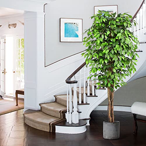 7ft Large Ficus Artificial Trees with Natural Curved Trunks, 84" Tall Lush Faux Tree for Home Decor Indoor, Green Lifelike Fake Ficus Tree Artificial Plants in Pot - size: 7.2ft