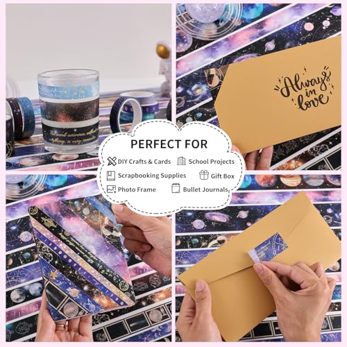 32 Rolls Washi Tape Set, Gold Foil Galaxy Decorative Masking Tape Constellation, Stars, Celestial, Adhesive Tape for Bullet Journal, Diy Craft, Scrapbooking Supplies, Gift Wrapping, Party Decoration - style: Cosmic Galaxy