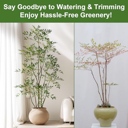 7.2ft Faux Bamboo Tree Artificial Nandina Tree Artificial Indoor Plants Realistic Fake Potted Tree with 800+ Leaves, Cement Planter - Home Office Decor Perfect for Housewarming Gift Non-Toxic - color: Green, size: 7ft 2in