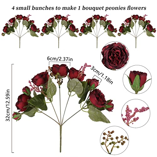 Artificial Peonies Silk Flowers, Burgundy Faux Peony Bouquet 4 Bundles Florals Arrangements for Farmhouse Home Boho Wedding Table Centerpiece, Fake Plastic Flowers Bulk for Vase Decoration (Burgundy) - color: Burgundy, size: 4PCS