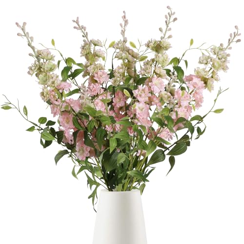 IPOPU 9Pcs Artificial Delphinium Pink Flowers Combo - 33.5" Clematis Greenery Stems, Long Stem Larkspur for Wedding Centerpieces, Bridal Bouquet, Home Party Table Decor - color: Pink